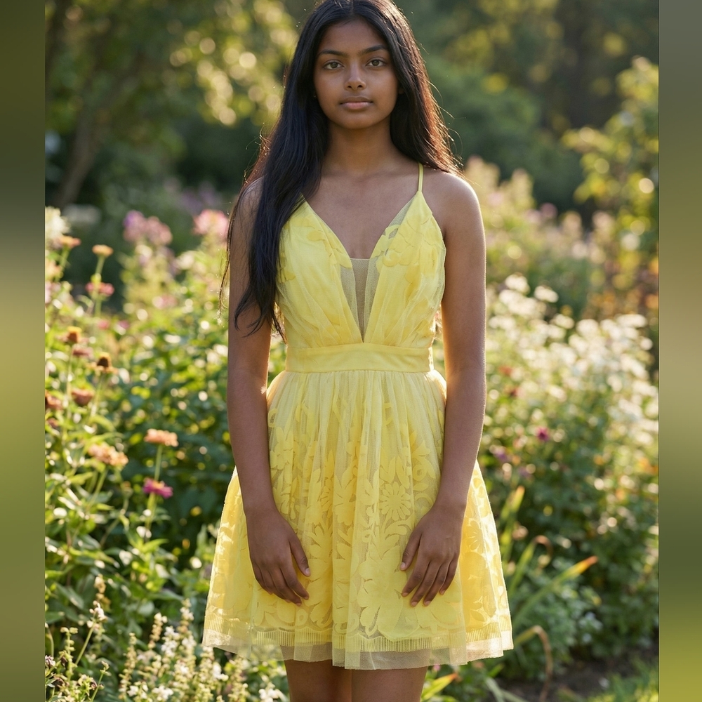 Showpo Sunny Yellow Lace Mini Dress.  G5